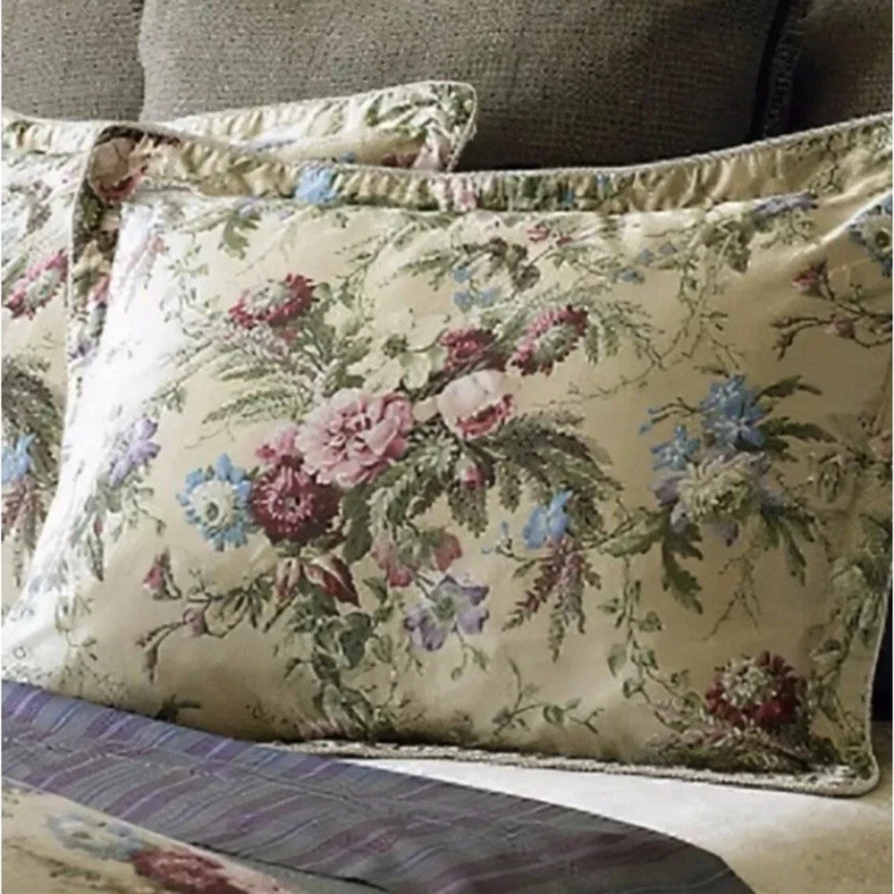 Vintage Ralph Lauren ADRIANA Floral Pillow Shams Cotton European Size Set Of 2